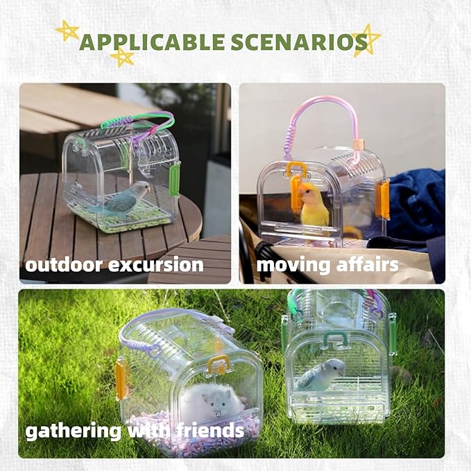 Portable Plastic Bird Cages，Travel Bird Cage,Lightweight Waterproof Ventilated Small Bird Cage,Outdoor Use Easy to Carry,for Small Birds, Budgies and Pet Birds (Purple, A)