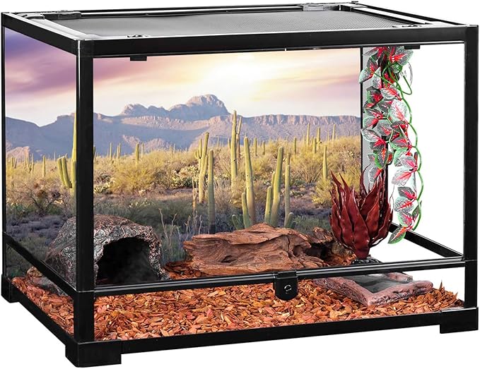 AWERT Reptile Habitat Background Blue Sky Oasis Mountain Cactus Sun and Desert Terrarium Background 30x18 inches