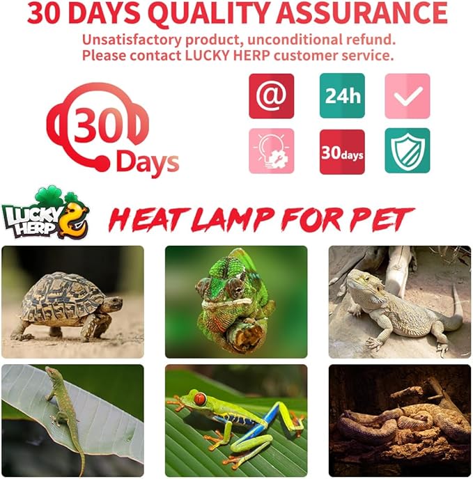LUCKY HERP Infrared Heat Lamp 50W 2 Pack，Reptile & Amphibian Basking Spot Light Bulbs, Red Heat Lamp Bulbs for Reptiles, Bearded Dragon, Turtle, Lizard, Snake, Chicken