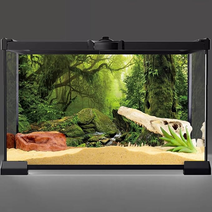 AWERT Tropical Forest Terrarium Background Stream Green Huge Tree Reptile Habitat Background Foggy Rainforest Aquarium Background 24x16 inches Durable Polyester Background