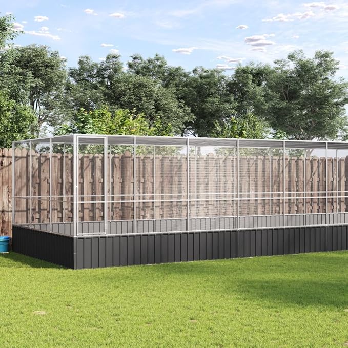 Large Bird Aviary with Extension, Outdoor Galvanized Steel Bird Cage, Galvanized Steel Outdoor Bird Aviary, Mesh Fence Bird House for Small Animals, 366.9"x120.9"x83.5"