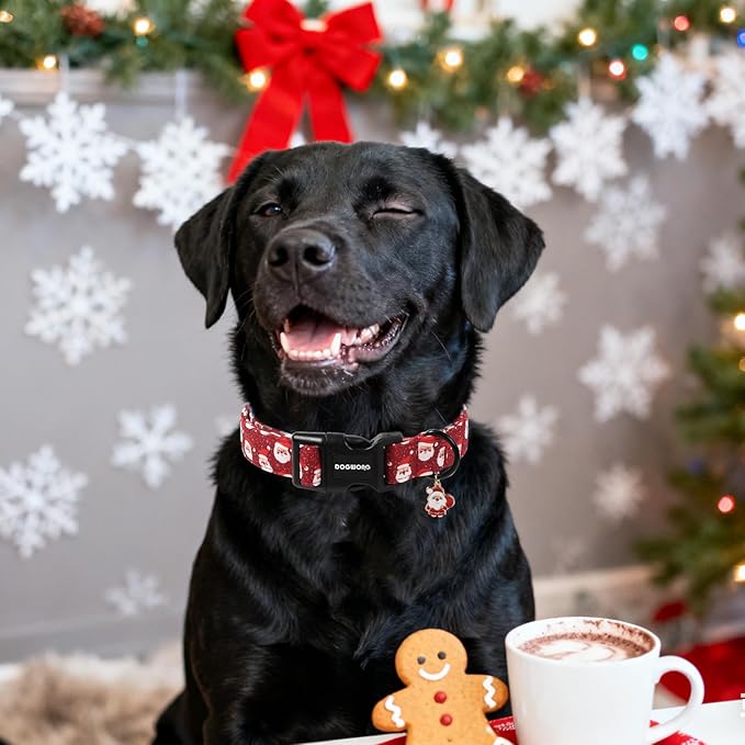 DOGWONG Christmas Dog Collar, Red Santa Claus Print Cute Dog Collars Winter Holiday Male Female Adjustable Puppy Collar for Small Dogs