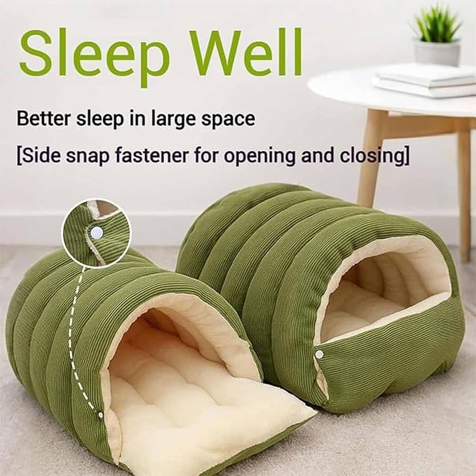 Expectation Cat Bed, Removable and Washable Winter Closed-Off Cat Bed, Soft Fluffy Warm Autumn/Winter Cats House, Washable Non-Slip Pet Sleeping Bag for Indoor Cats Small Dogs (B,Medium)