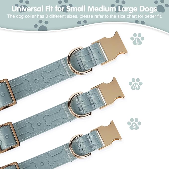 TDTOK Stylish Leather Dog Collar, Comfortable Soft PU Leather Dog Collars for Large Medium Small Dogs with Quick Metal Buckle, Adjustable Pet Collar with Cute Bone Pattern Design (Blue, M)