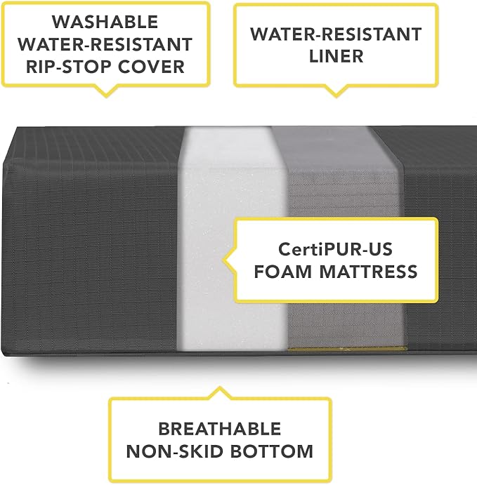 K9 Ballistics Tough Ripstop Orthopedic Rectangle Dog Bed Removable Washable Cover, Solid Orthopedic Foam for Size XXL Giant Big Dogs 68"x40", Sandstone