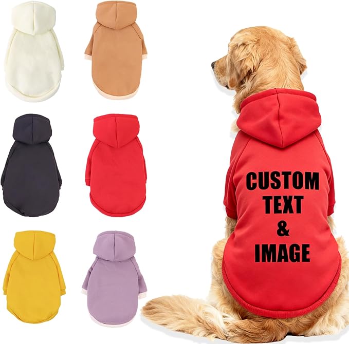 Custom Dog Hoodie, Personalized Sweatshirt with Photo Text Name Logo, Customized Hooded Sweater for Small Medium Large Dogs & Cats (Red, Medium)