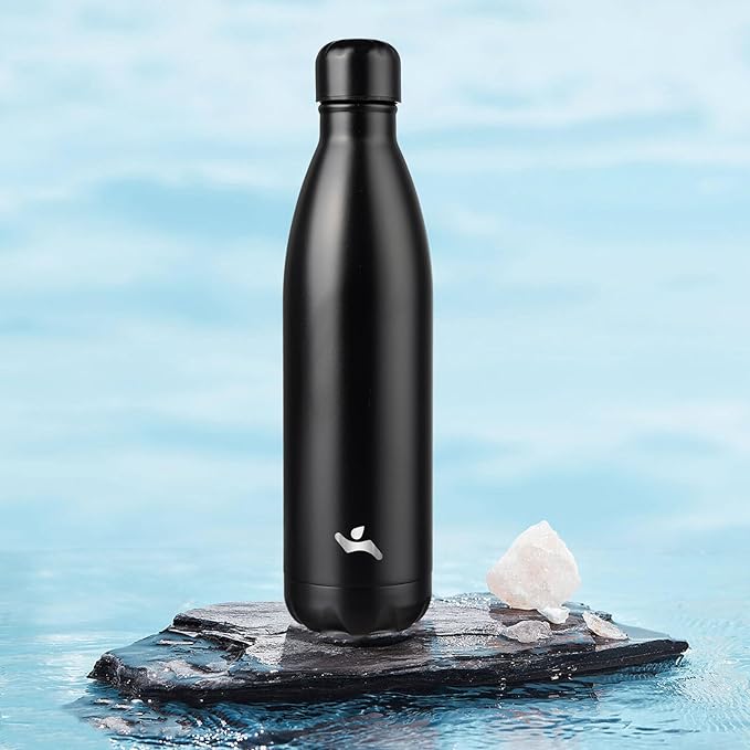 Insulated Water Bottles,25 oz Double Wall Stainless Steel Vacumm Metal Flask for Sports Travel,Midnight Black