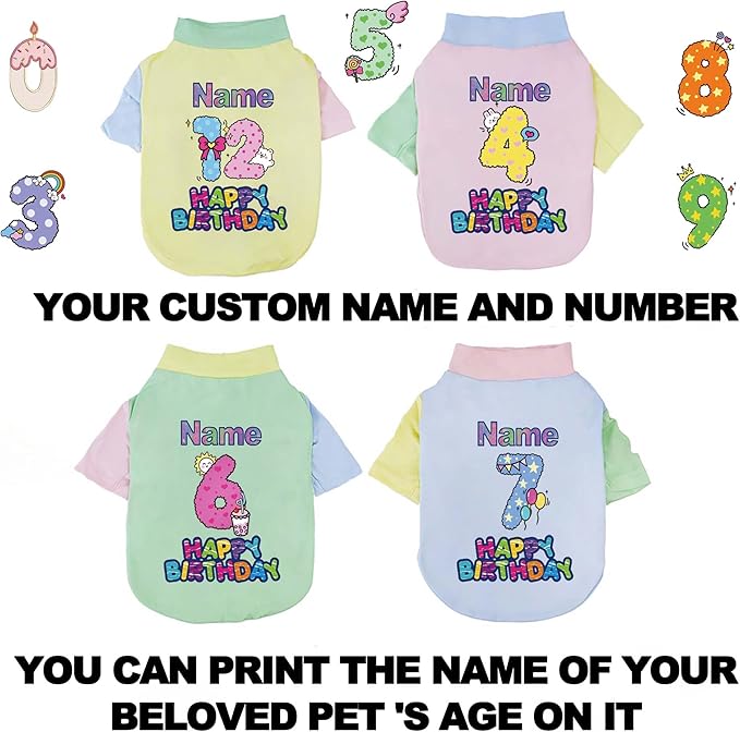 Custom Dog Birthday Shirt,Personalized Pet Apparel Print with Name Age Number,Pet Birthday Outfit,Lightweight Breathable Cotton Vest for Small Medium Large Dogs Cat (Dopamine Blue, Large)
