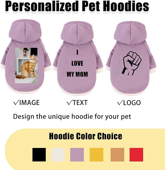 Custom Dog Hoodie, Personalized Sweatshirt with Photo Text Name Logo, Customized Hooded Sweater for Small Medium Large Dogs & Cats (Purple, XX-Large)