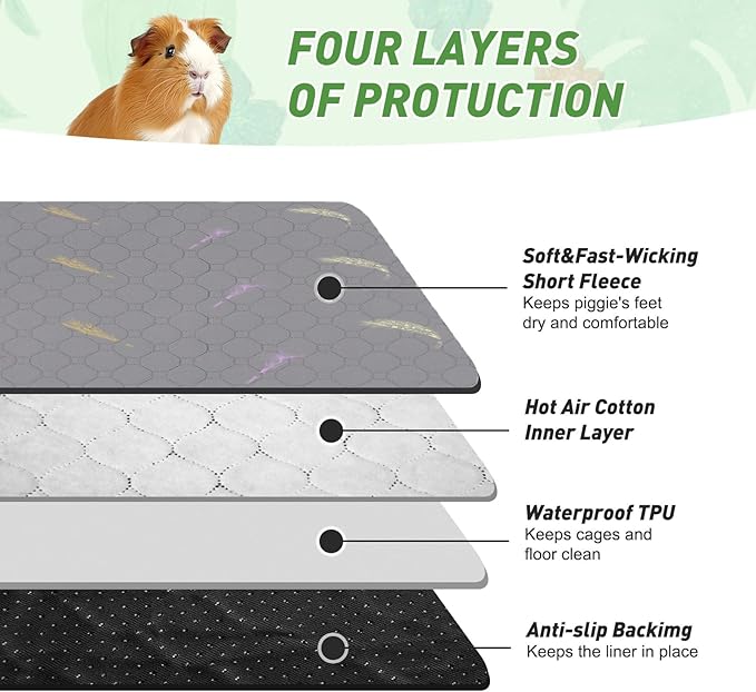 2Pcs Guinea Pig Cage Liners,Guinea Pig Fleece Cage Liners36''X72'' Super Absorbent Washable Pee Pads Reusable for Rabbit Hamster Chinchilla