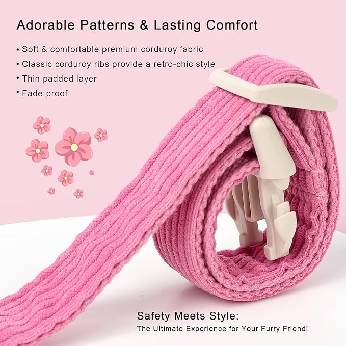 Cute Corduroy Dog Collar - Deep Rose Adjustable Dog Collars for X-Small Dogs 4-10lbs, Fade-Proof with Secure Snap & Little Charm, Christmas Birthday Gift, XS