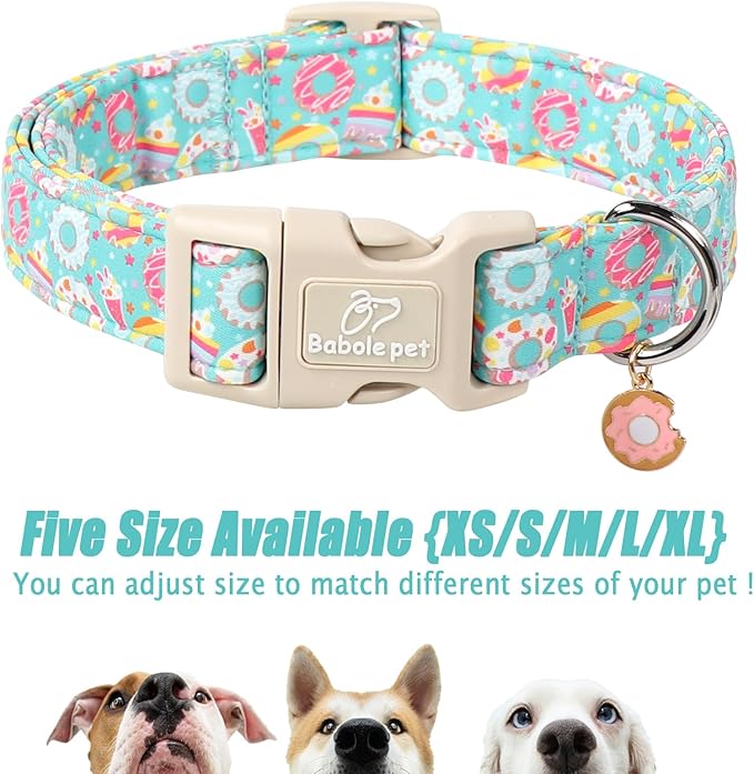 Adjustable Summer Dog Collar, Cute Mint Dessert Dog Collars for Large Dogs, Lightweight Quick-Release Buckle Collar for Boy&Girl Dogs L