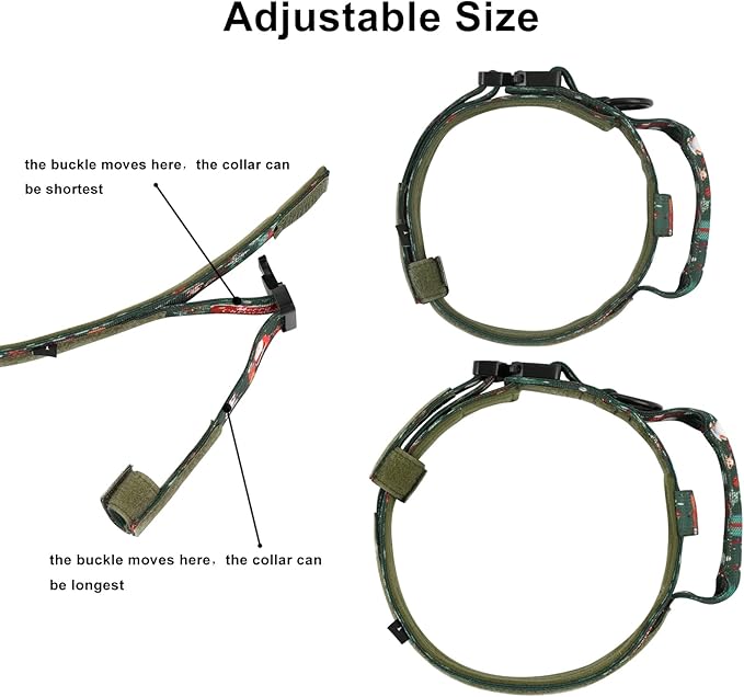 DAGANXI Christmas Tactical Dog Collar, Adjustable Military Training Nylon Dog Collar with Control Handle and Metal Buckle for Medium and Large Dogs, with Patches and Airtags Case (L, Christmas Green)