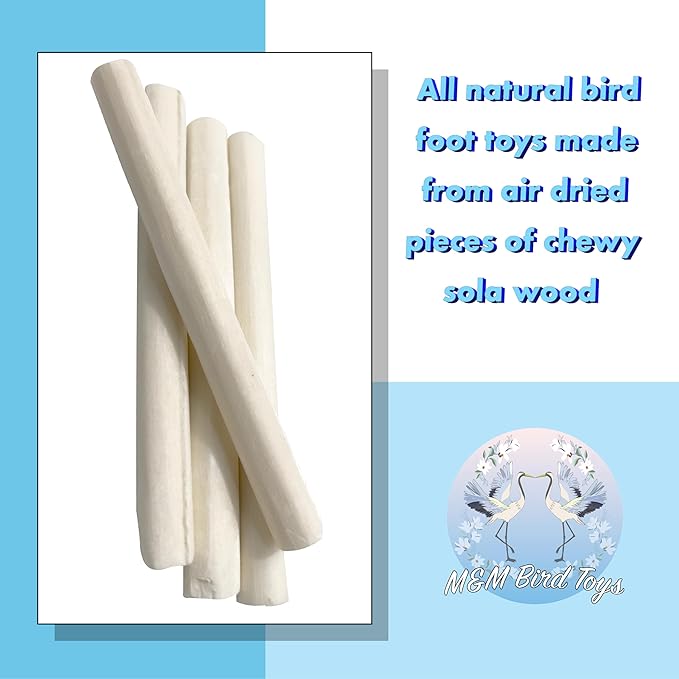 Sola Log Foot Toy Pack – 12 Natural Skinny Sola Logs for Chewing, Shredding & Foraging – Lightweight Enrichment Toys for Budgies, Cockatoos, Parakeets and Small Parrots – Safe & Splinter-Free Bird Toy