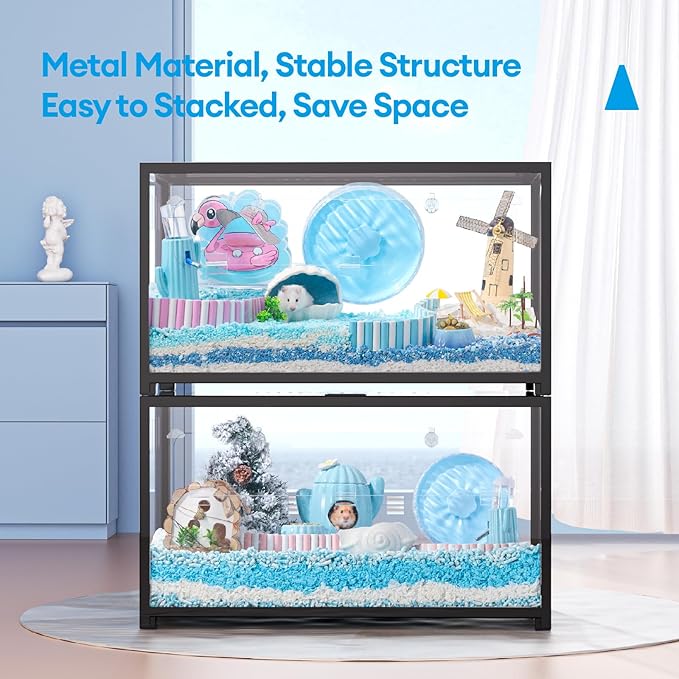 BUCATSTATE Hamster Cage Metal 2.0 - Small Animal Habitats Large Stackable with Top Access Easy Assemble 31.4L*17.6W*20H Inches Dwarf Syrian Hamster House for Guinea Pig, Gerbil (552sq inch Black)