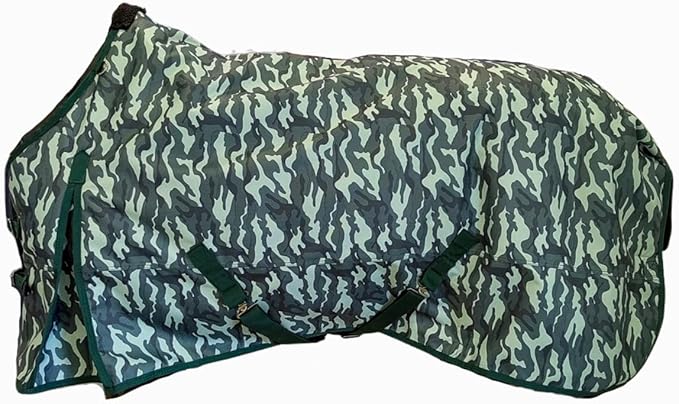 AJ Tack 1200D Waterproof Winter Horse Blanket with Hood - 400g Heavyweight Turnout with Fleece Collar, Shoulder Gussets & Tail Flap - Camouflage 84"