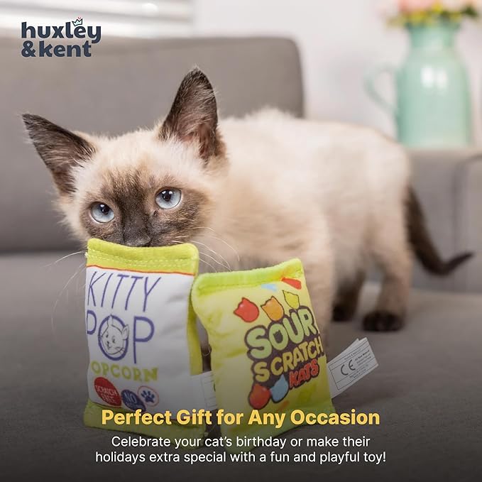 Huxley & Kent Plush Cat Toy - Interactive Catnip Toy for Cats & Kittens - Soft with Crinkle & Catnip - Fun Indoor Play - Sour Scratch Kats