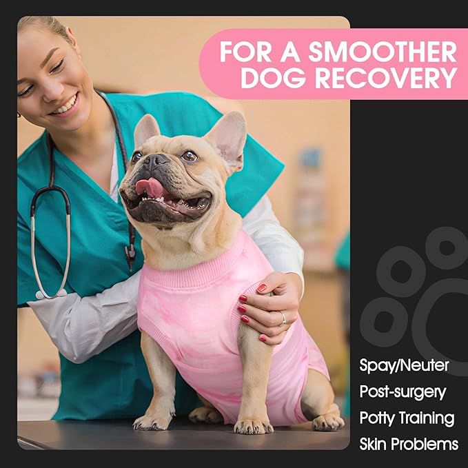 FUAMEY Recovery Suit for Dogs After Surgery,Soft Breathable Dog Bodysuit E-Collar & Cone Alternative Surgical Suit,Male Female Dog Neuter Spay Suits Anti Licking Wounds Onesie Pink Tie Dye XL