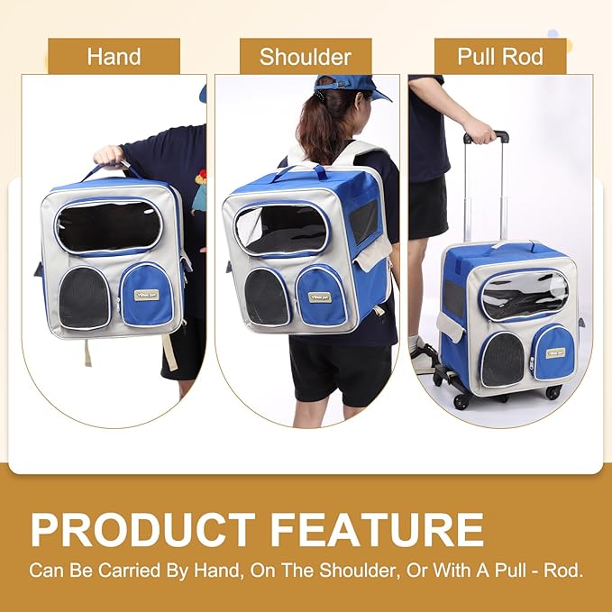 Pet Backpack Carrier, Portable and Ventilated, Nylon Dogs Cats and Small Animals Travel Bag 14.96", (Dark Blue, 1 Pcs), Intended for Hiking/Camping/Traveling