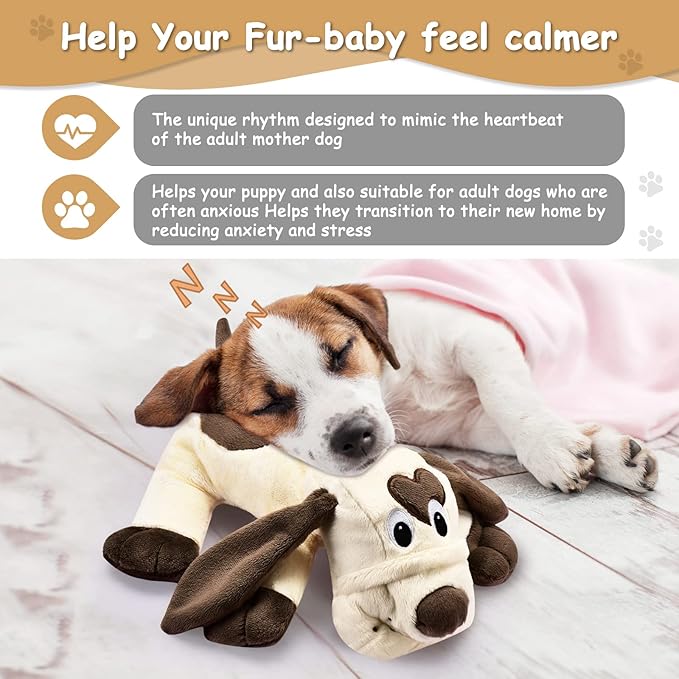 Puppy Heartbeat Toy Heartbeat Stuffed Animal for Dogs, Dog Heartbeat Toy for Puppy Sleep Aid Crate Training Calming, Dog Anxiety Toys for Puppy Comfort