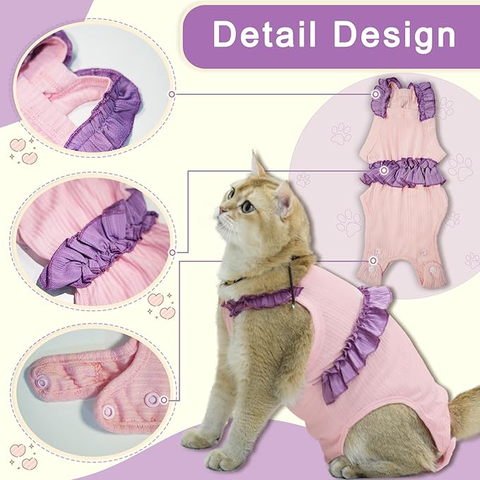 Cat Recovery Suit,Kitten Onesie After Surgery,E-Collar Alternative for Abdominal Wound and Skin Diseases,Soft Breathable Bodysuit After Spay（Beige-XL）