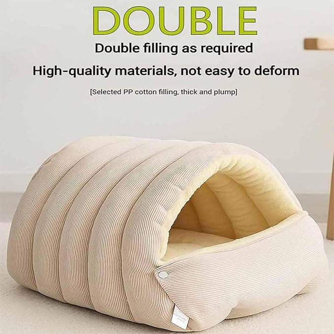 Expectation Cat Bed, Removable and Washable Winter Closed-Off Cat Bed, Soft Fluffy Warm Autumn/Winter Cats House, Washable Non-Slip Pet Sleeping Bag for Indoor Cats Small Dogs (A,Large)