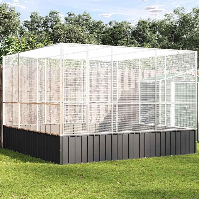 Outdoor Aviary Bird Cage, Galvanized Steel Outside Ample Activity Space Birdcage, 122.4"x120.9"x83.5", -261