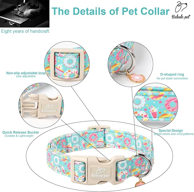 Adjustable Summer Dog Collar, Cute Mint Dessert Dog Collars for Large Dogs, Lightweight Quick-Release Buckle Collar for Boy&Girl Dogs L
