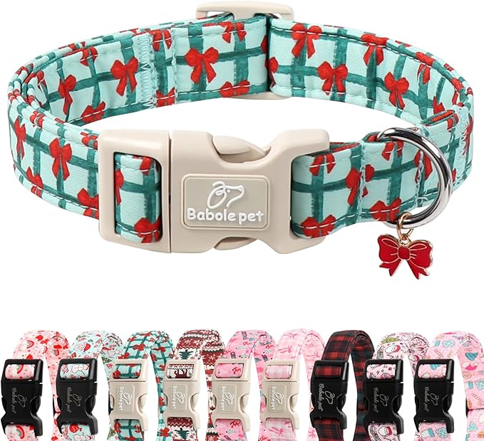 Christmas Dog Collar for Large Dogs - Cute Festive Plaid with Red Bow Christmas Collars for Dogs, Soft Adjustable New Year Dog Collars with Quick Release Buckle L
