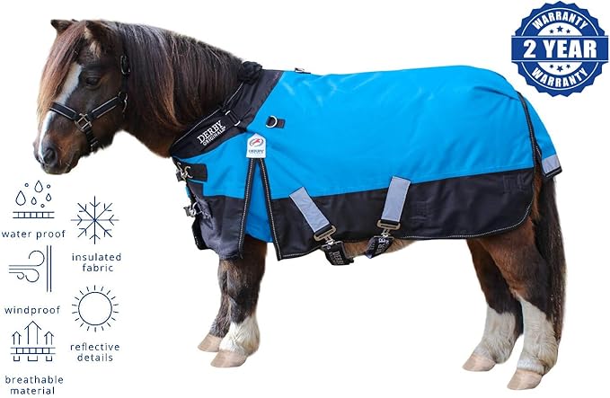 Derby Originals Nordic-Tough 1200D Heavyweight Mini Horse & Pony Turnout Blanket – Waterproof, Breathable, 300g Insulation, 210T Lining, Reflective, 2-Year Warranty (Turquoise, 50")