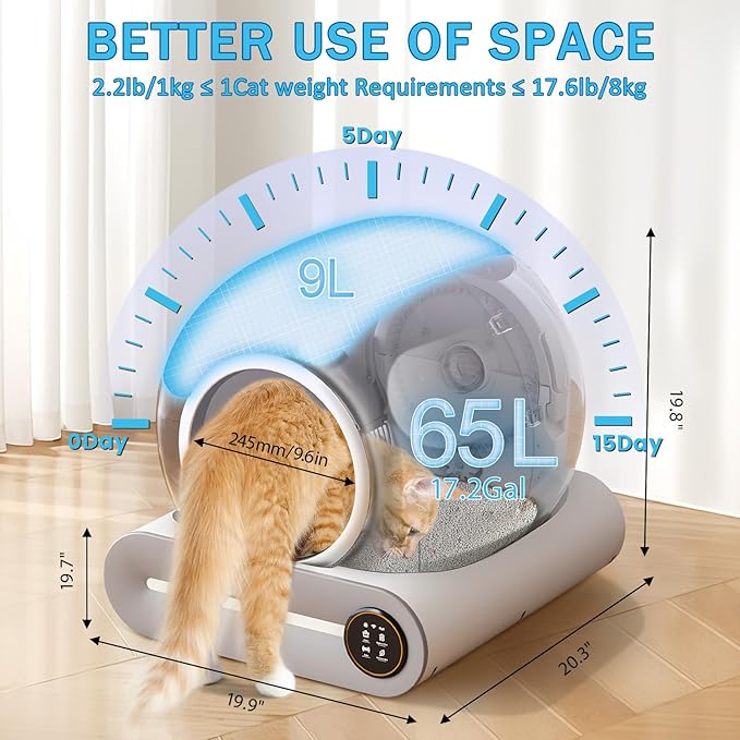 SUANPOT Self Cleaning Cat Litter Box, Automatic Robot Box for Multiple Cats, Smart Self Cleaning with Safety Protection, APP Control, Deodorization and Sterilization, Matte White