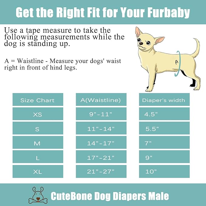 CuteBone Dog Diapers Male Belly Bands 3 Pack for Male Dogs Reusable Puppy Wraps DM65XS