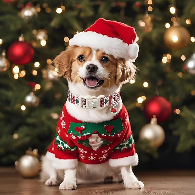 Christmas Dog Collar for Puppy Small Dogs - Cute Fair Isle Style Christmas Collars for Dogs, Soft Adjustable Winter Holiday Dog Collars with Quick Release Buckle XS