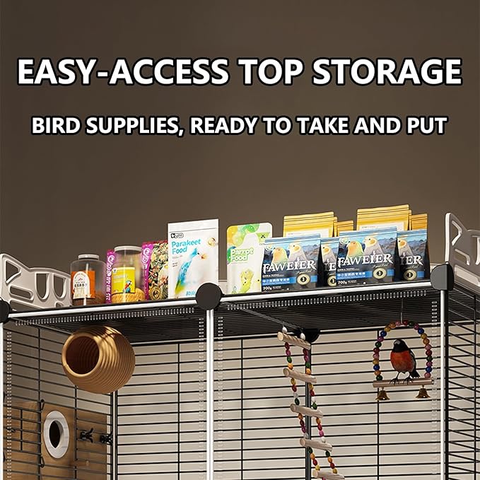 Large Parrot Cage with Acrylic Doors, 4 Casters, Perch & Feeder, Detachable Drawer, Ideal for Cockatiels, Budgies, Conures, Indoor/Outdoor Use – Spacious White Birdcage(Black,72 * 36 * 135)