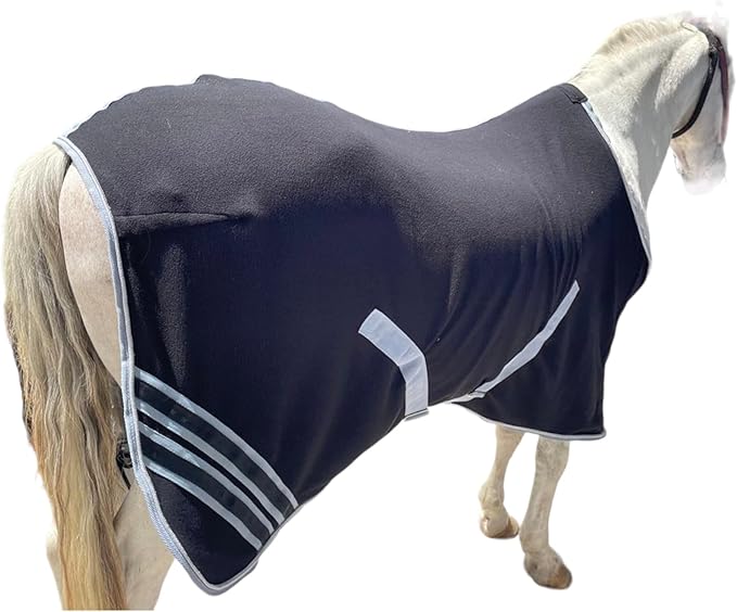 Majestic Ally Anti Pill Fleece Horse Blanket/Sheet with Silver Braided Rope (Black, 82)