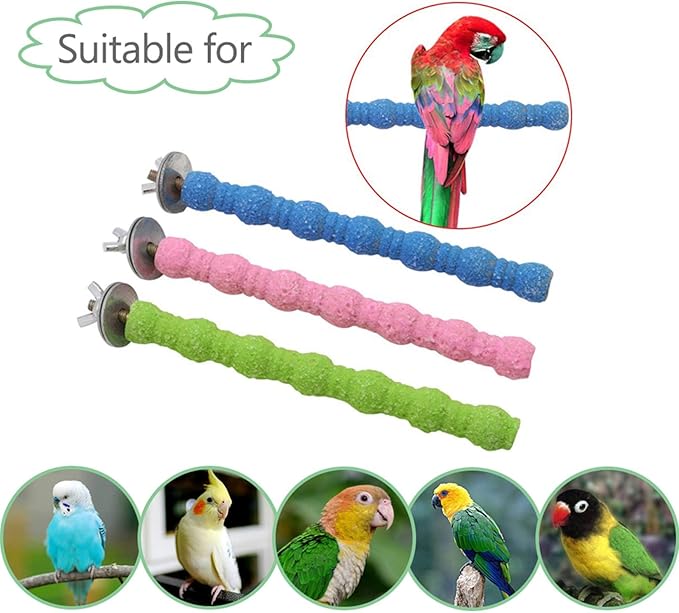 kathson 10PCS Bird Perch Parrot Stand Cage Accessories Natural Wooden Stick Paw Grinding Rough-surfaced Chew Toy for Cockatiels,Cockatoo,Lorikeet,Conure,Parakeet (Random Color,6.29inch)