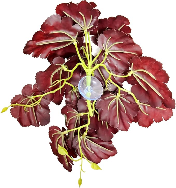 Woyrise Reptile Plants, Terrarium Hanging Plants Vines for Reptile Tank, Amphibian Habitat Leaves Decor with Suction Cups for Bearded Dragon Lizard Snake Gecko Frog Hermit Crab - 2Pack Green Heuchera