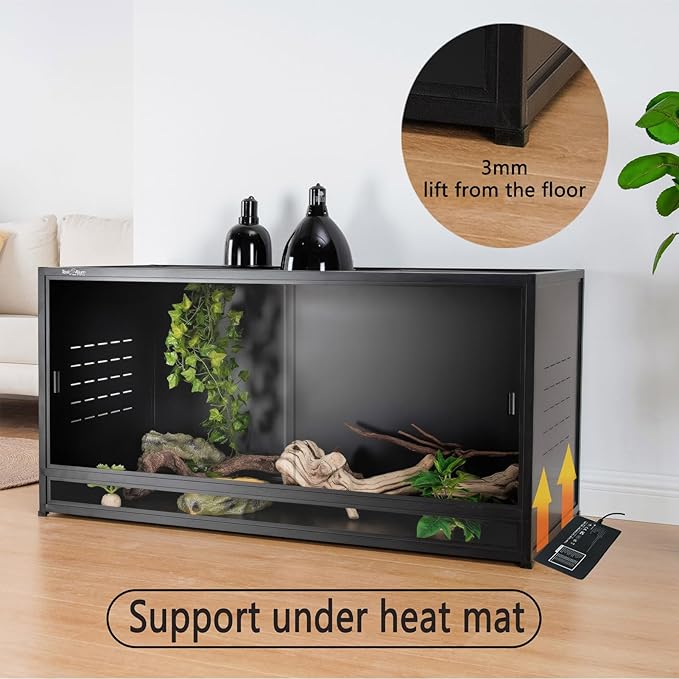 Stackable Space Efficient Reptile Terrarium 120 Gallon 4x2x2FT Large PVC Enclosure Breeding Tank for Bearded Dragon Gecko Lizard Snake, with Front Opening Tempered Glass Door