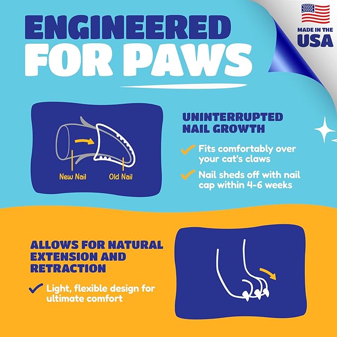 Soft Claws Cat Nail Caps for Medium Cats – (40 Caps, Blue) - Made in USA - Veterinarian-Developed | Protects Furniture & Skin - Easy to Apply, Long-Lasting Anti-Scratch Soft Cat Claw Covers