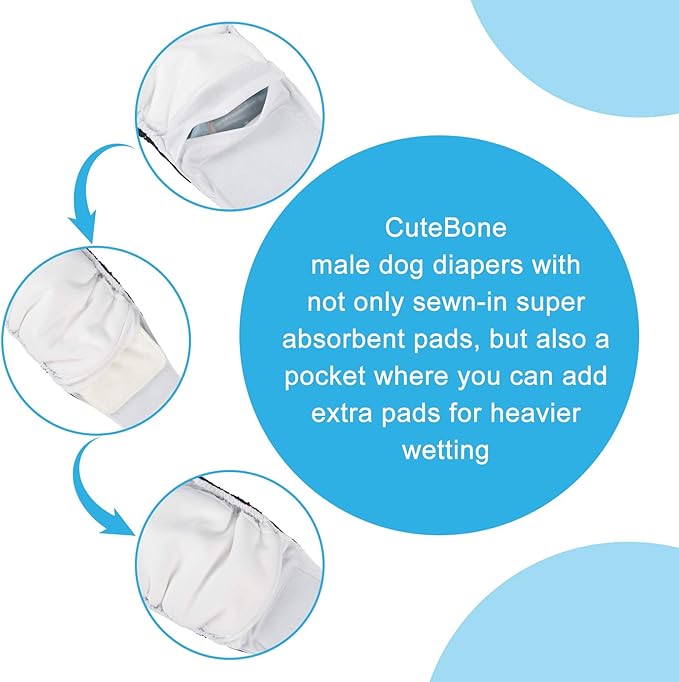CuteBone Dog Diapers Male Washable Belly Band for Male Dogs Wraps Black 3pcs a Pack DM55S