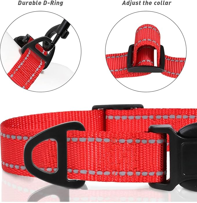 TagME Reflective Nylon Dog Collars, Adjustable Classic Pet Collar with Quick Release Buckle for Extra Small Dogs, Red 5/8" Width