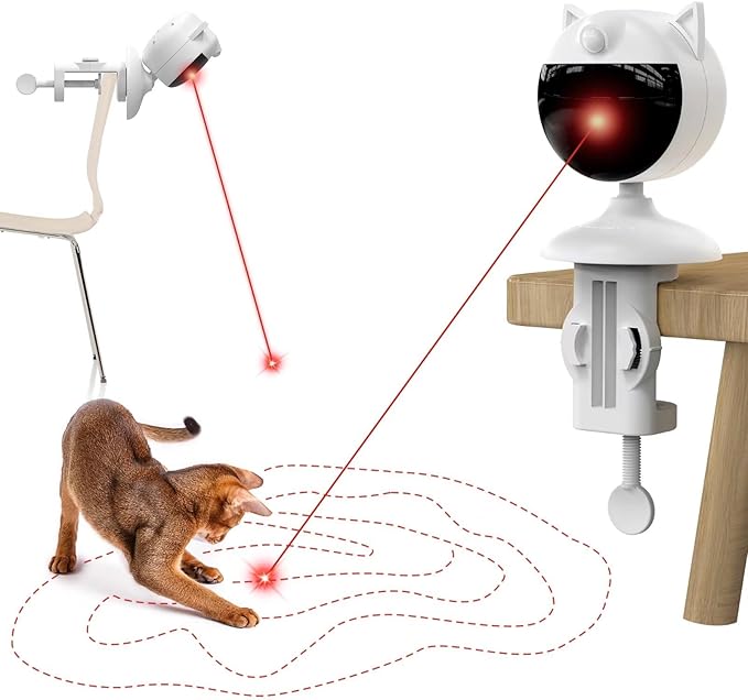Potaroma Smart Sensor Cat Laser Toys Interactive, Motion Activated Truly Random Trjajectory, Clamp Design, Automatic Chargeable Kitten Toy Indoor Exercise, Cream White