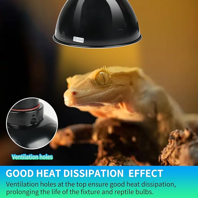 Reptile Light Fixture with Dimming Thermostat, 8.5 Inch Deep Dome Light Fixture with Timer, Reptile Aluminum Dome Fixture for Basking/Heat/UVA/UVB Lamp Bulb