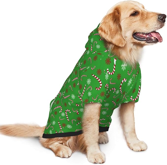 Green Candy Cane Hoodie,Christmas Cosplay Dog Clothes with Pocket and Hat Winter Clothes Sweaters Small