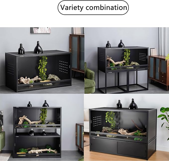 Stackable Space efficient PVC Reptile Enclosures 44 Gallon ToxiRium Large Reptile 40''x16''x16 Tank for Bearded Dragon Lizard Snake,Wide Breeding Vivarium with Sliding Doors Lock-2pcs with spacers