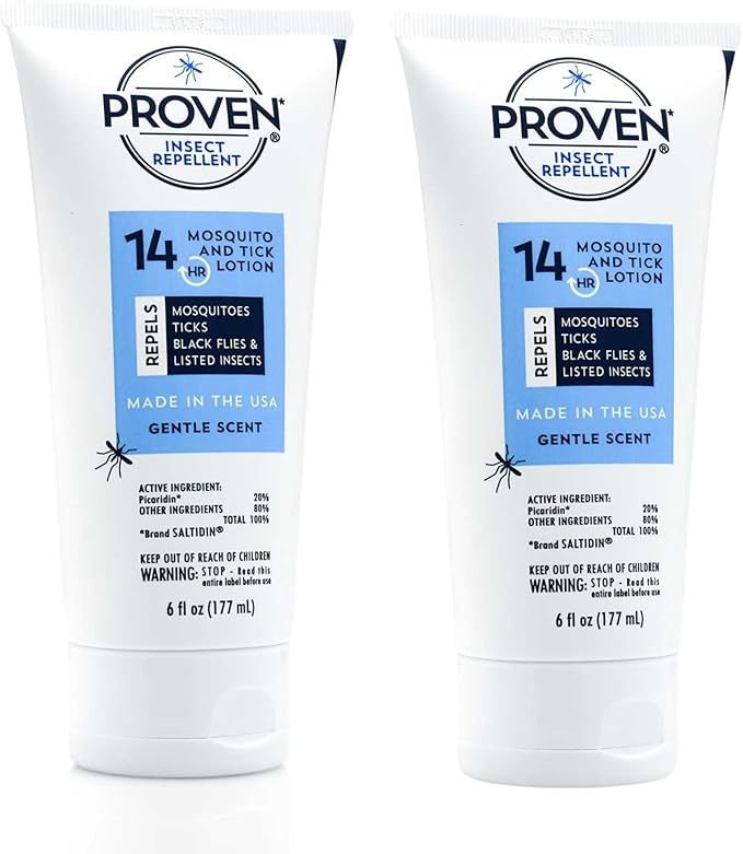 Proven Insect Repellent Lotion, Keep Mosquitoes, Ticks and Flies Off, DEET Alternative Repellent, Up to 14-Hour Protection, Great for Camping or Hiking, 6 Ounce, Gentle Scent Lotion, 2 Pack