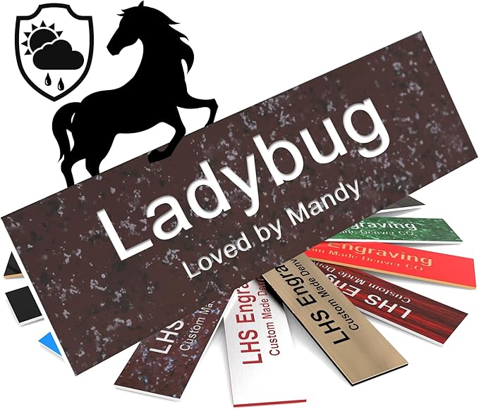 Personalized Horse Stall Name Plates, 2x10 Horse Stall Signs with Adhesive, All Weather UV Protected, Cranberry Marble Pattern Plastic White Letters - Made in USA - S5