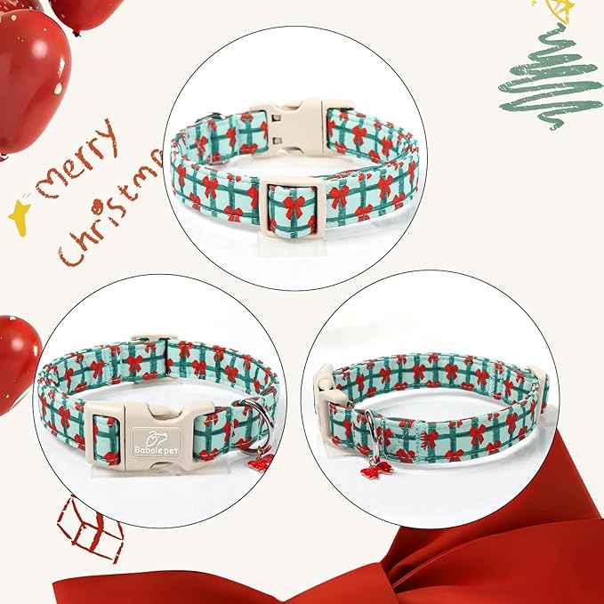 Christmas Dog Collar for Puppy Small Dogs - Cute Festive Plaid with Red Bow Christmas Collars for Dogs, Soft Adjustable New Year Dog Collars with Quick Release Buckle XS