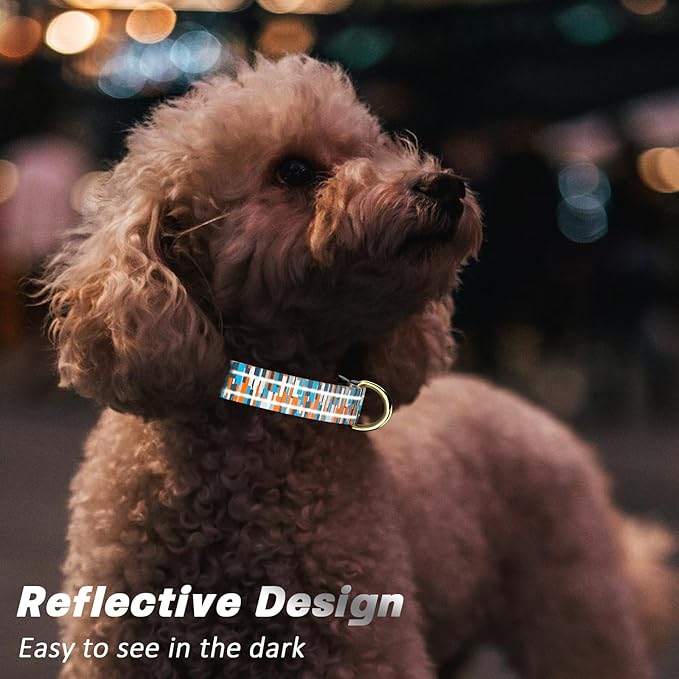 Reflective Dog Collar for Medium Dogs, Cute Boho Adjustable Heavy-Duty Nylon Puppy Collar for Boy and Girl Female, Soft Pet Accessories with Quick Release Buckle, Colorful Spliced