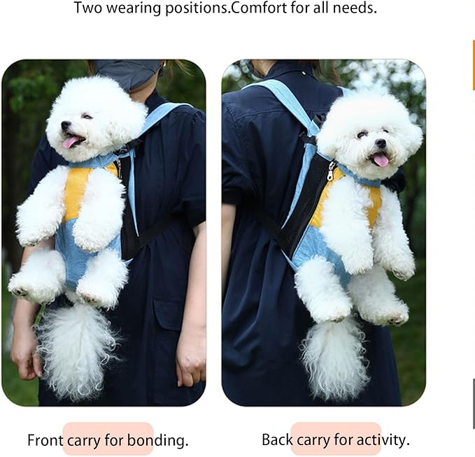 Lightweight Pet Backpack Carrier for Small Dogs & Cats - Easy-Fit Adjustable Straps, Basic Legs-Out Design, Durable for Daily Use (Fits Pets Under 15lb) (Yellow-White Color-Blocked, Small)
